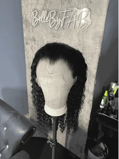 Customized curly wig on mannequin